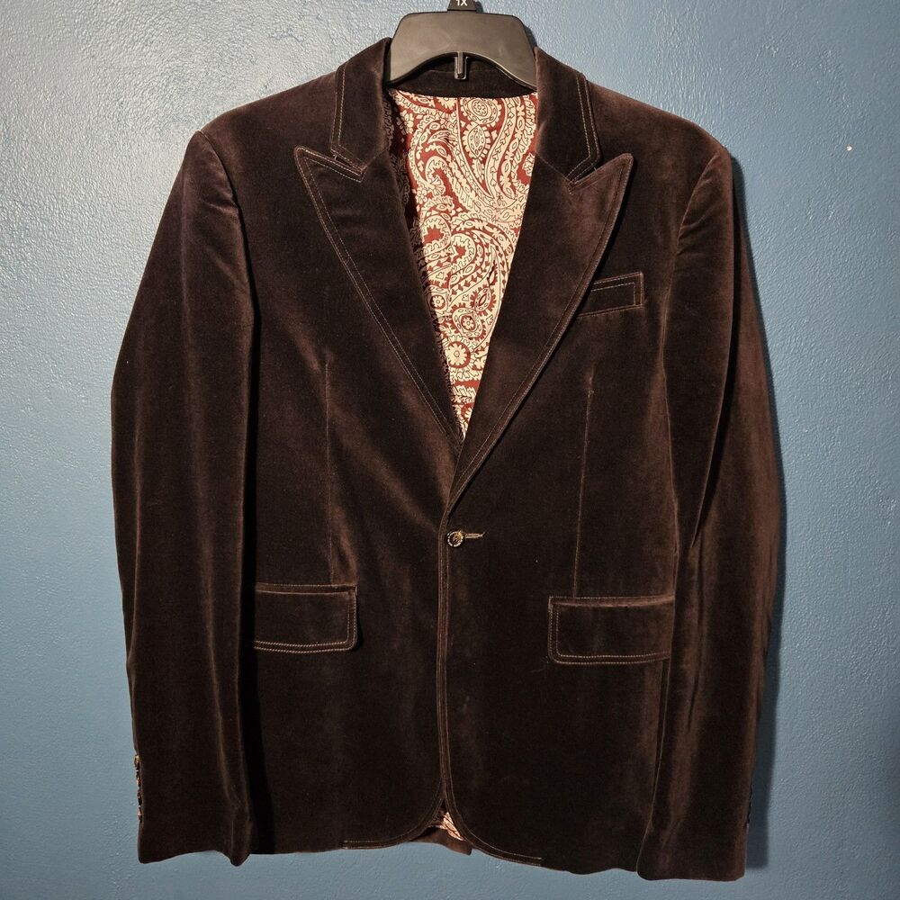 Y2K 7 For All Mankind Blazer Mens XL Deep Aubergine Plum Velvet Paisley Lining